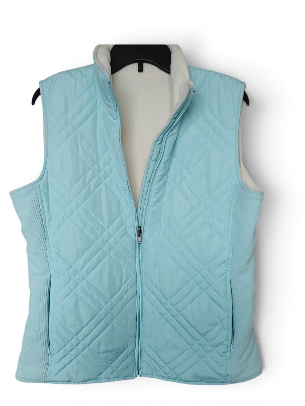 New Izod Light Turquoise Blue Quilted Zip-Front Vest Sz Large